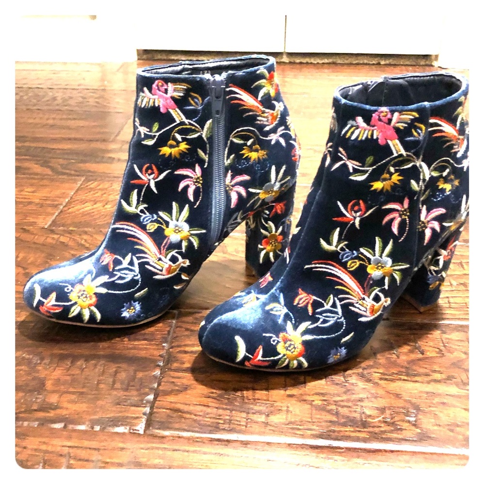 Floral Embroidered Velvet Booties